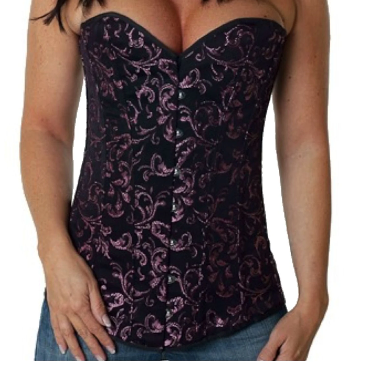 Overbust corset in pink brocade with stainless steel boning Overbust corset in pink brocade with stainless steel boning