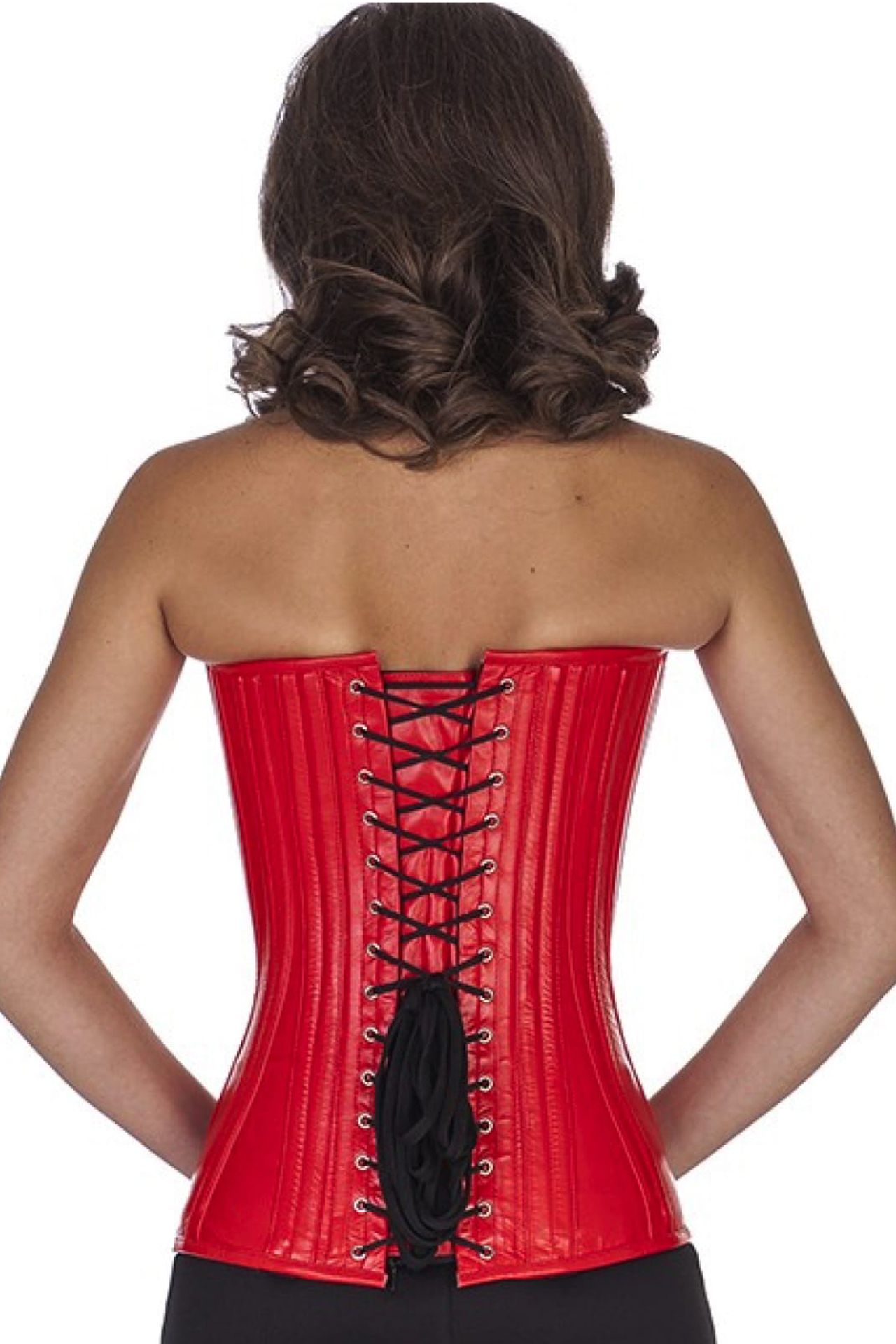Leren corset rood volborst plunge diep decolleté Korset ll23