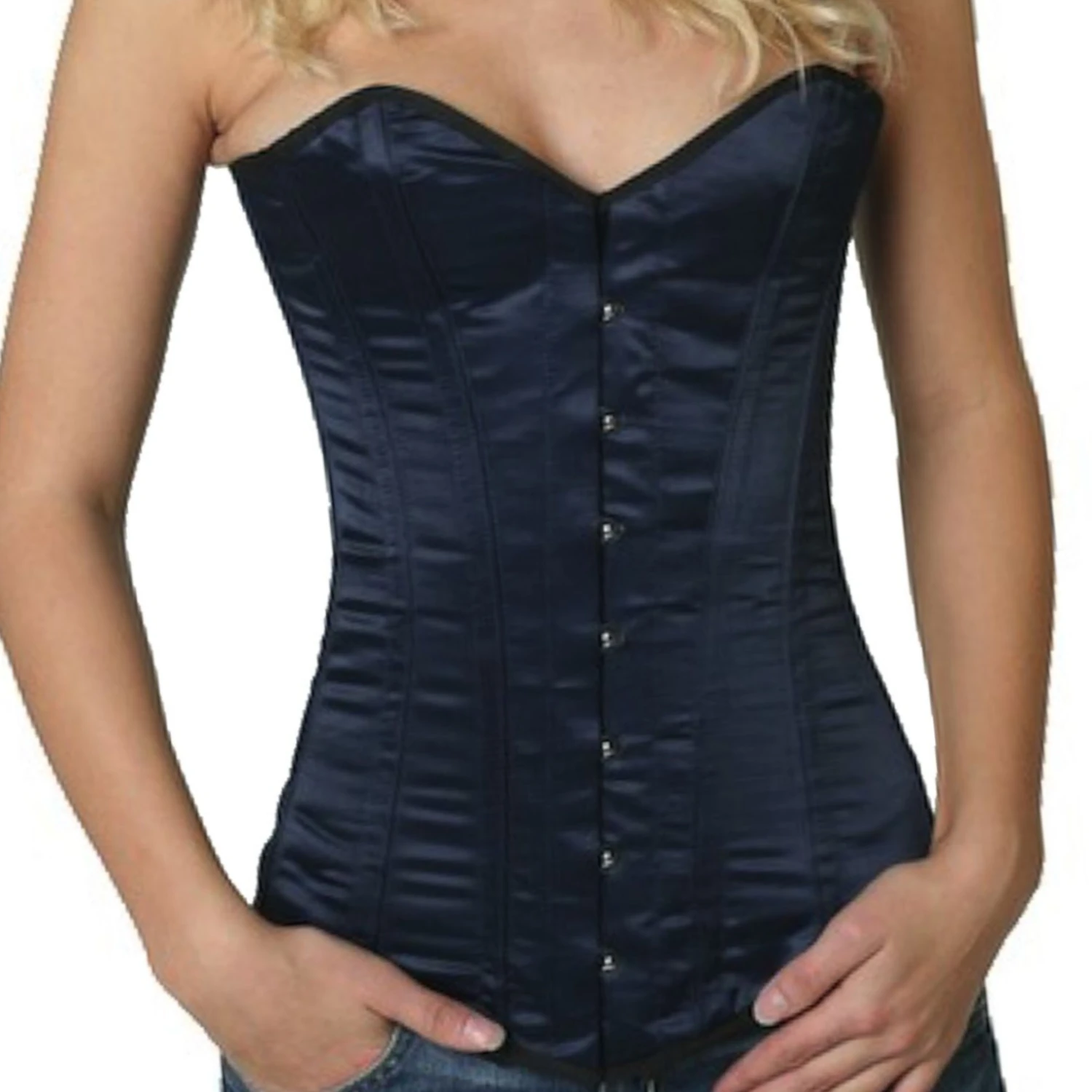 Overbust satin corset in dark blue Overbust satin corset in dark blue