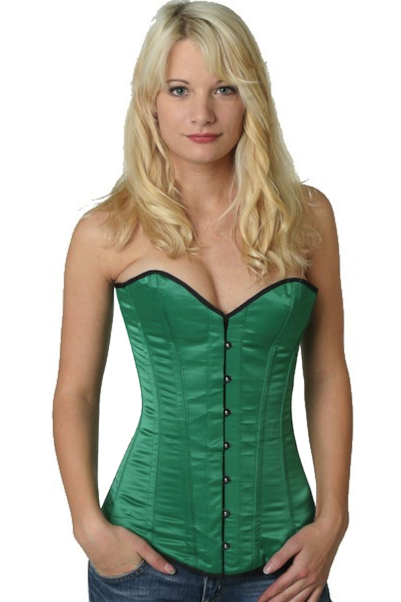 Corset green satin overbust sy14