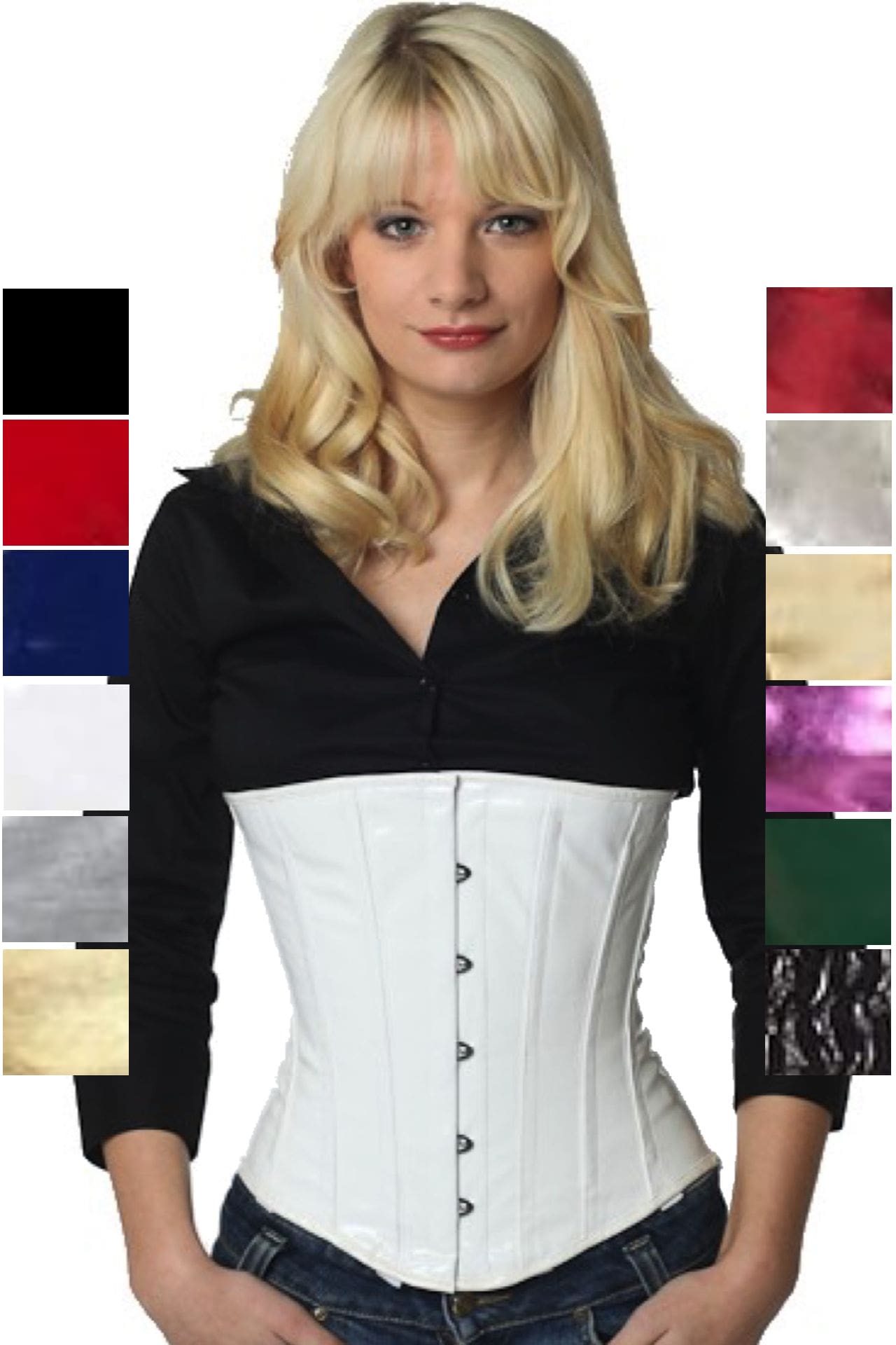 Korsett Corsage Weiß Lack Unterbrust pu76