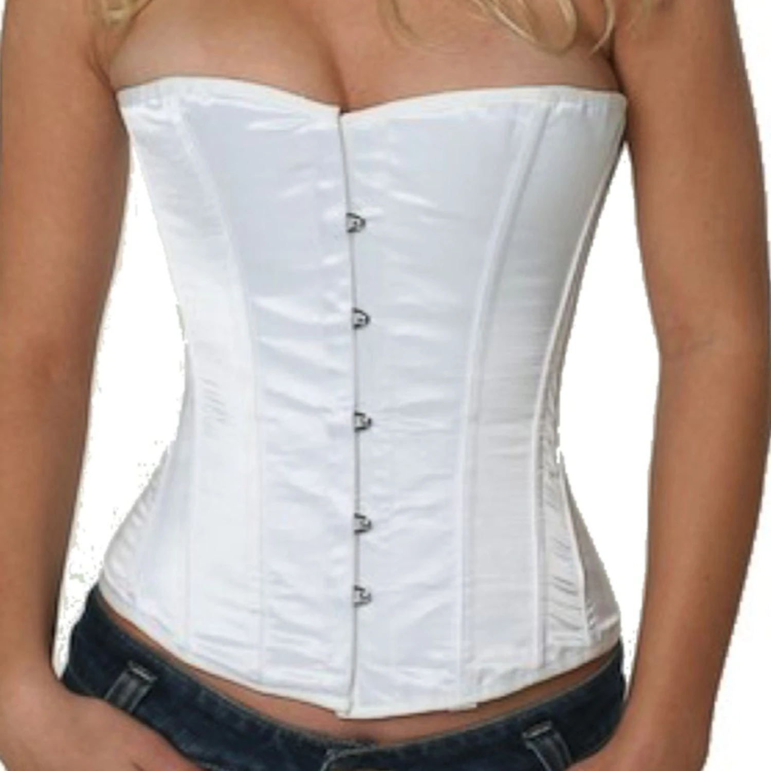 Korsett Hvit Sateng Half bust sh02 Ekte halvbystekorsett av elegant satinstoff i hvit for midjereduksjon