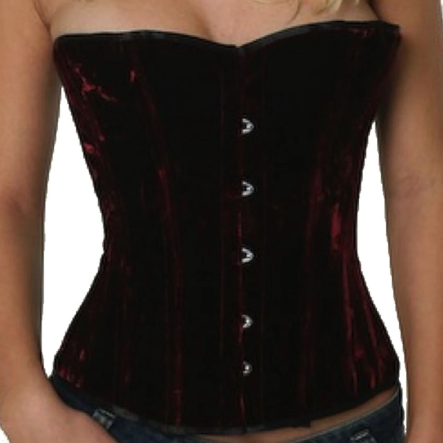 Half-bust velvet corset in red Authentic demi-bust corset made of elegant velvet fabric in red for tightlacing