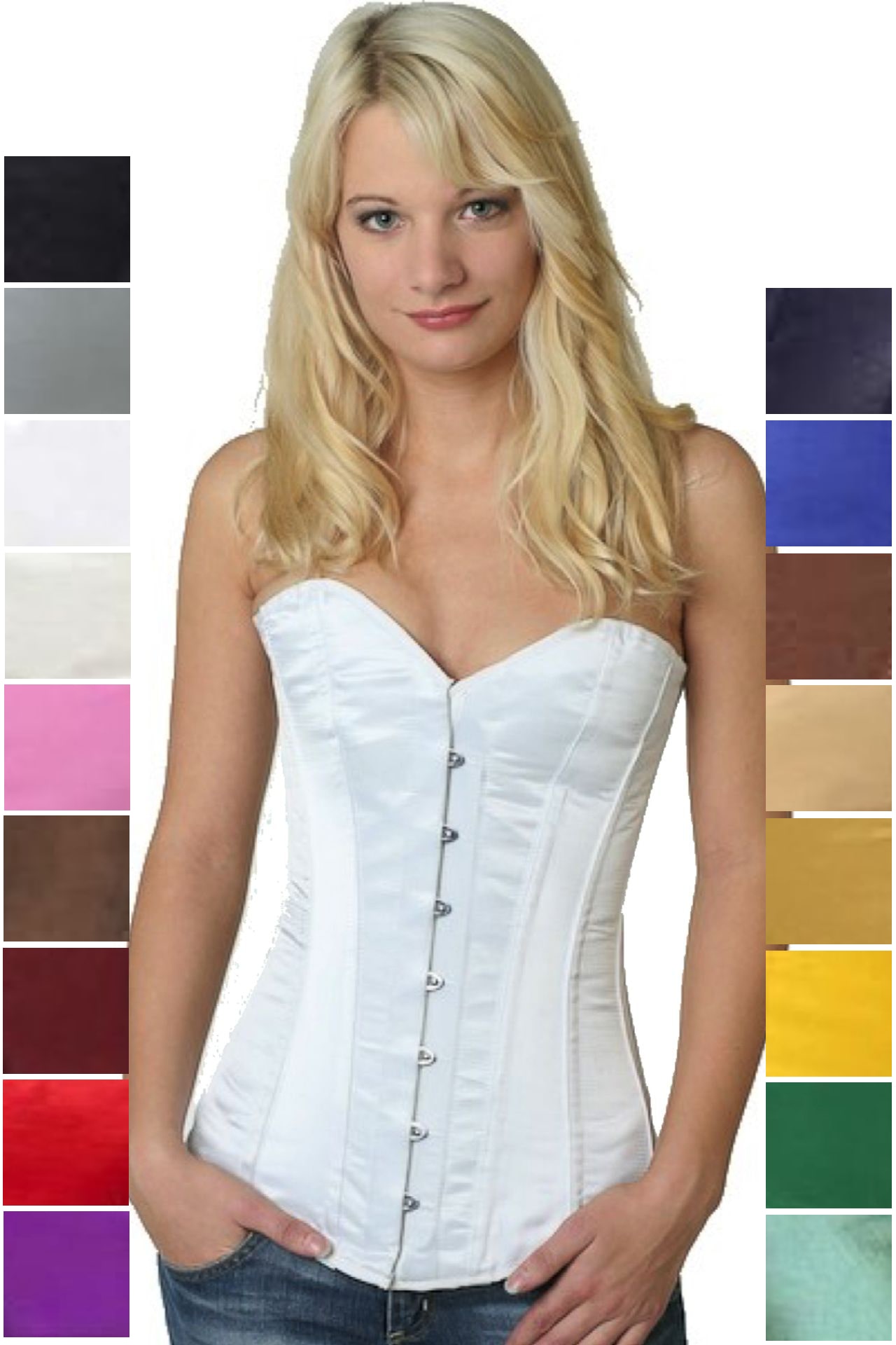 Corset white satin overbust sy02