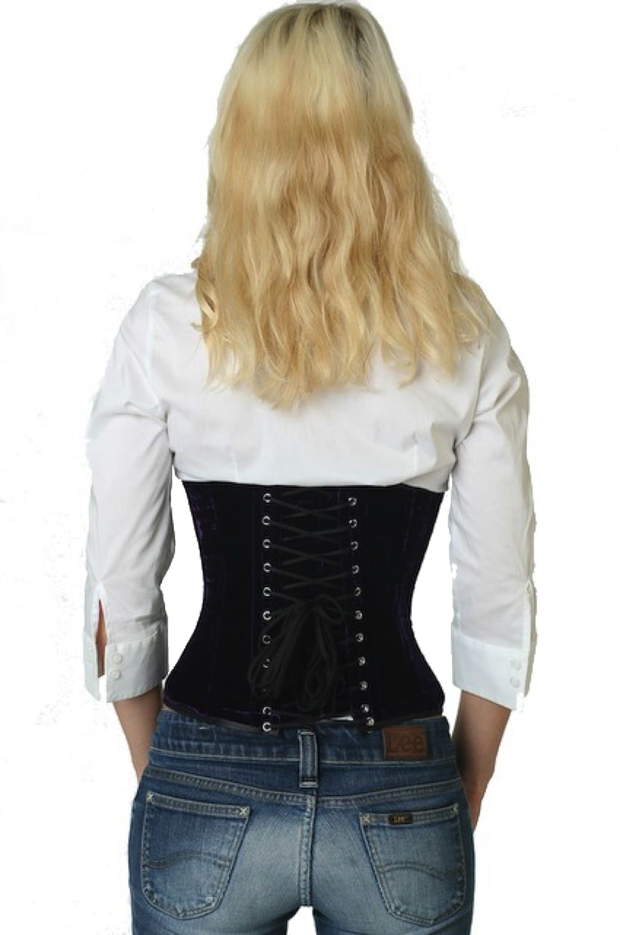 Espartilho Corset azul veludo vw62