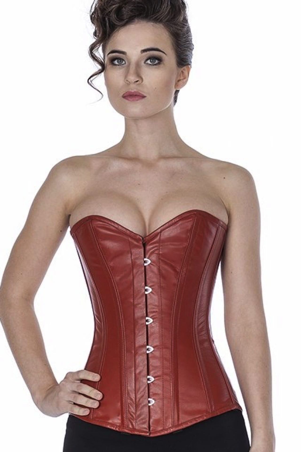 Corset light brown leather overbust ly27