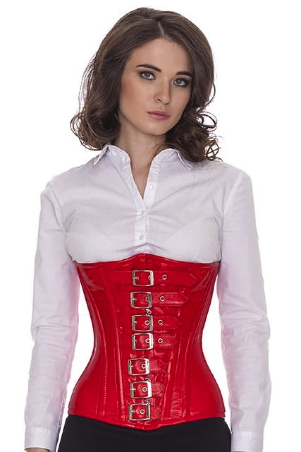 Corse rojo cuero bajo pecho con hebillas corset lc23