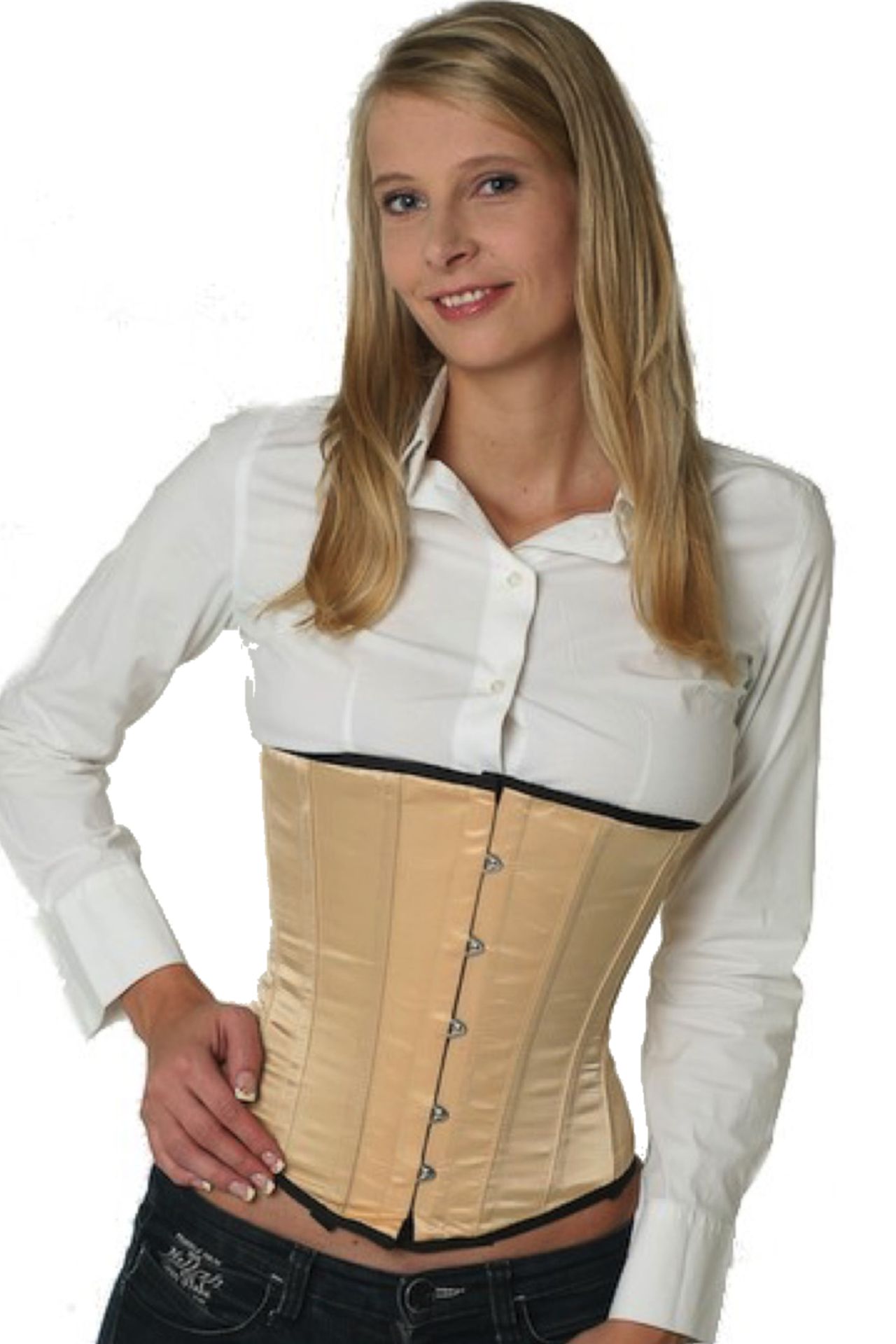 Satijn corset beige onderborst Korset su11