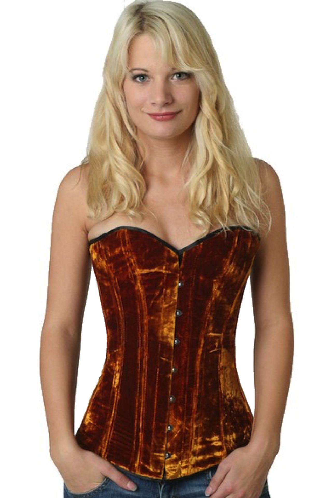 Corsetto in velluto dorato sopra il seno Corsetto in velluto dorato sopra il seno