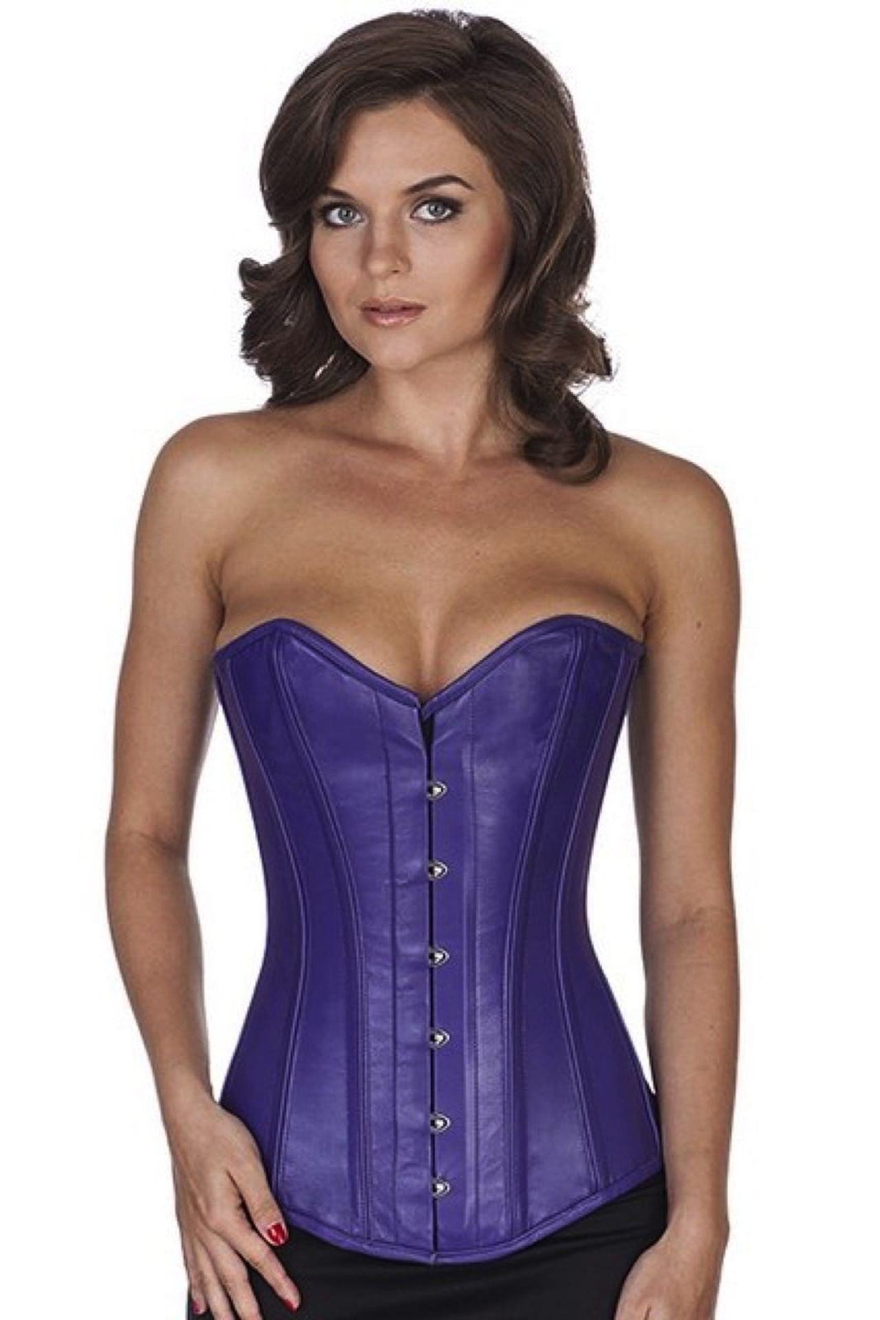 Corset purple leather overbust ly32