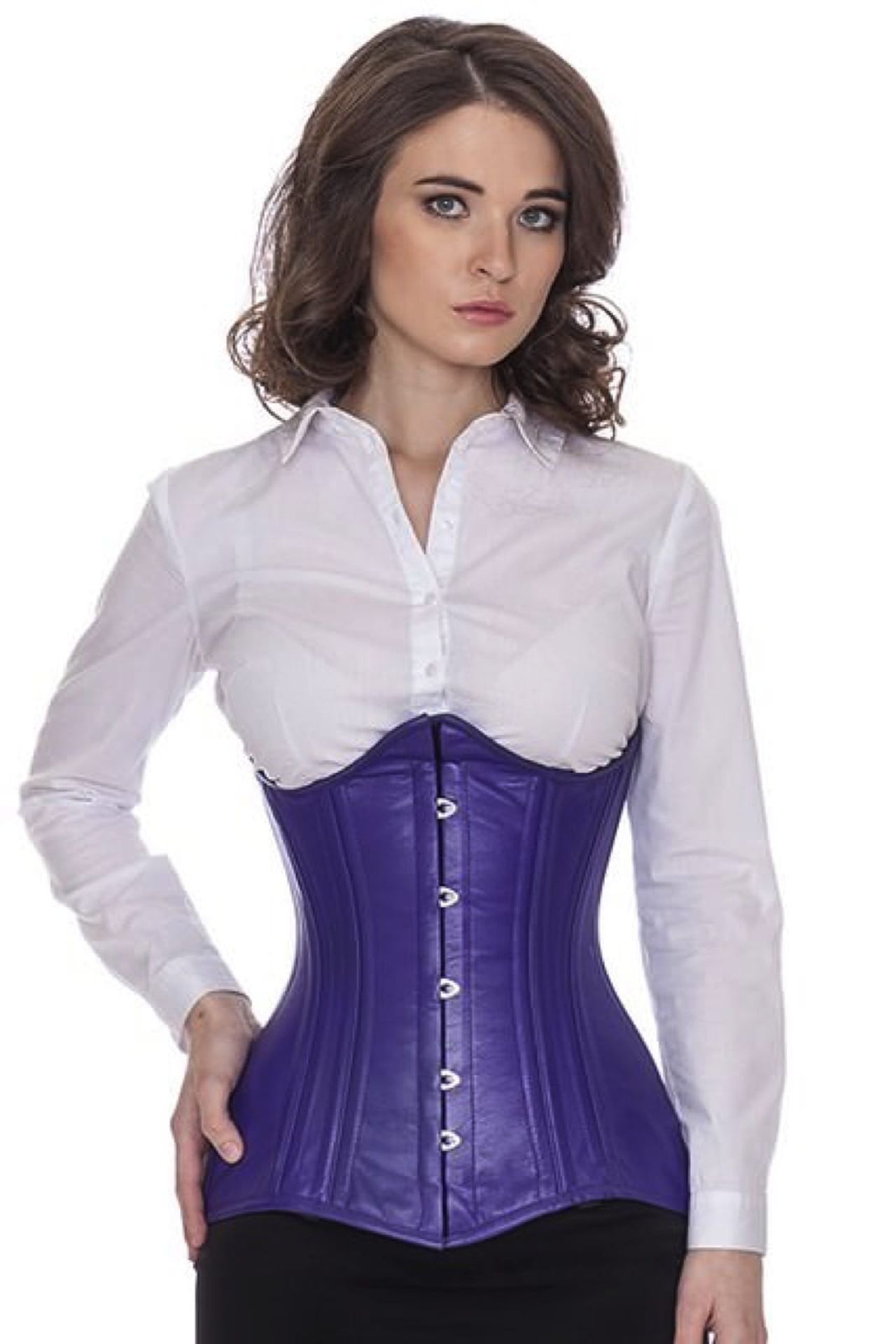 Corset purple leather curved underbust ln32