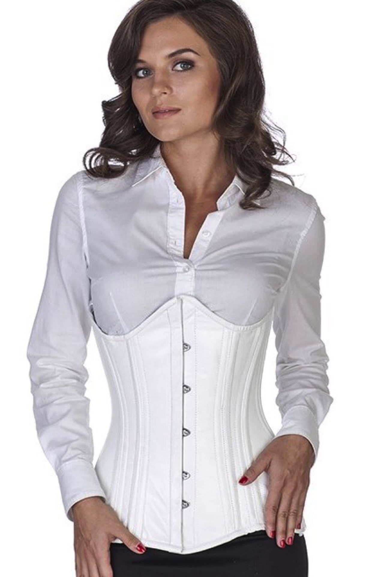Corset white leather curved underbust ln21