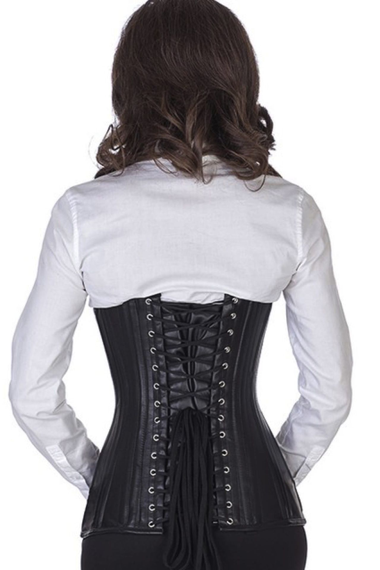 Corset black leather curved underbust ln20