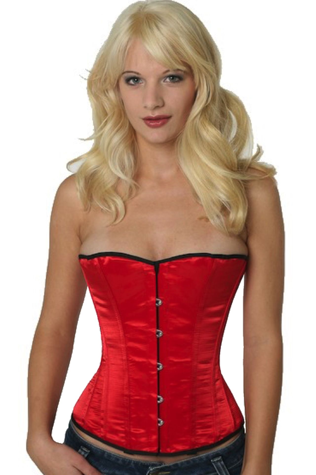 Satijn corset rood halfborst Korset sh06