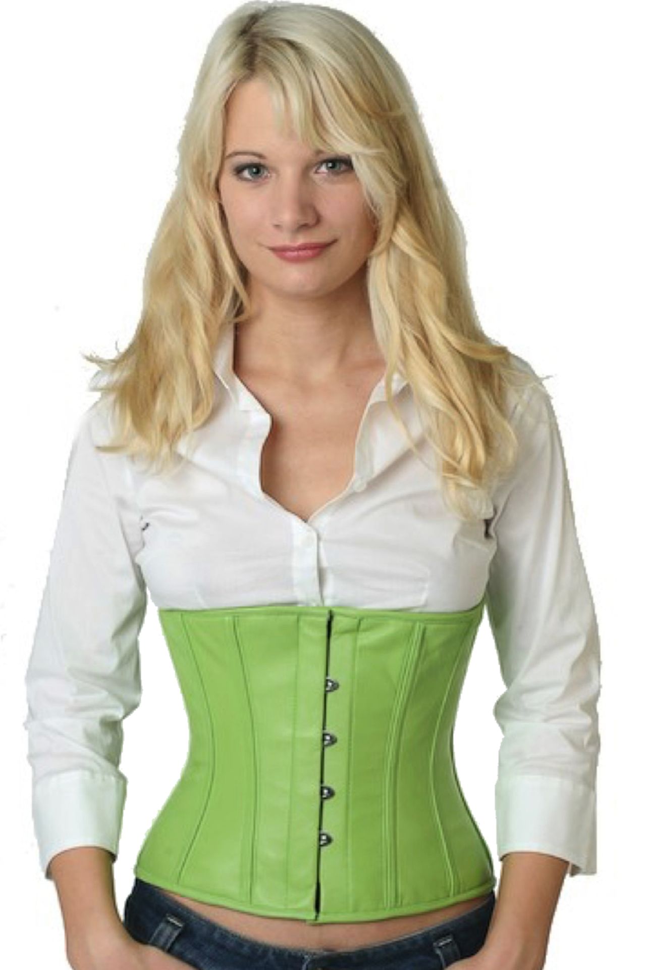 Corset green leather taille lw28