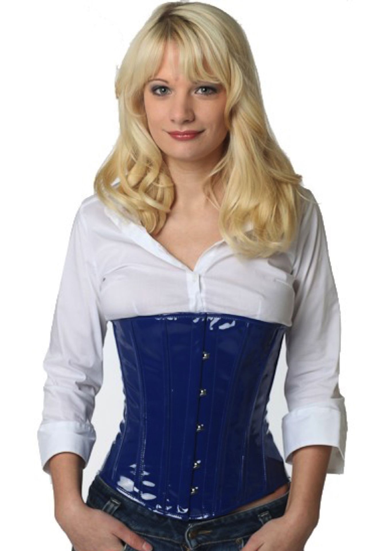 Lak corset blauw onderborst Korset pu73