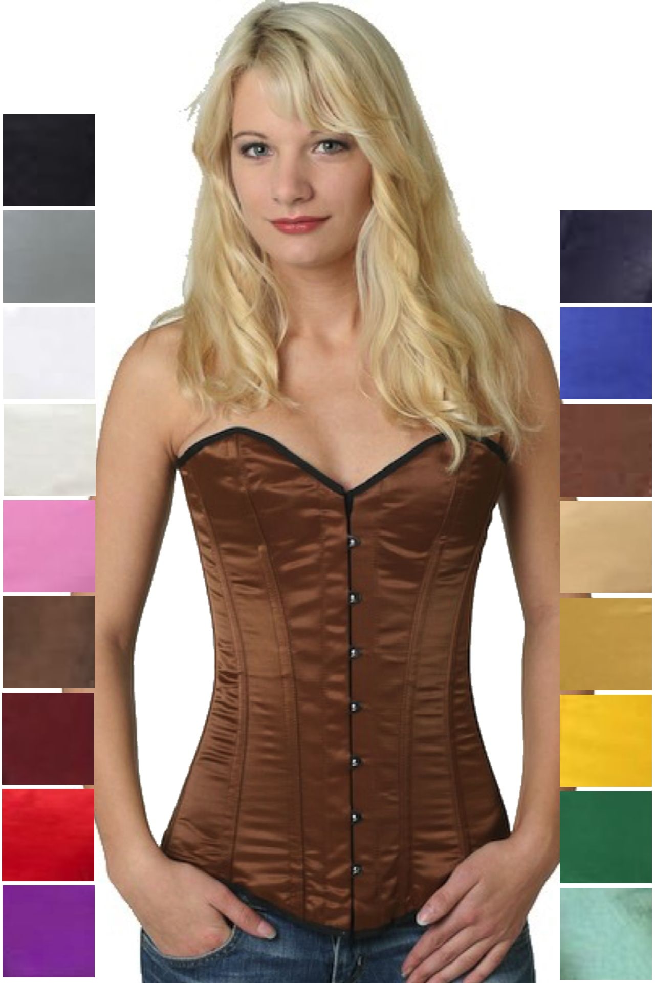 Corset brown satin overbust sy10