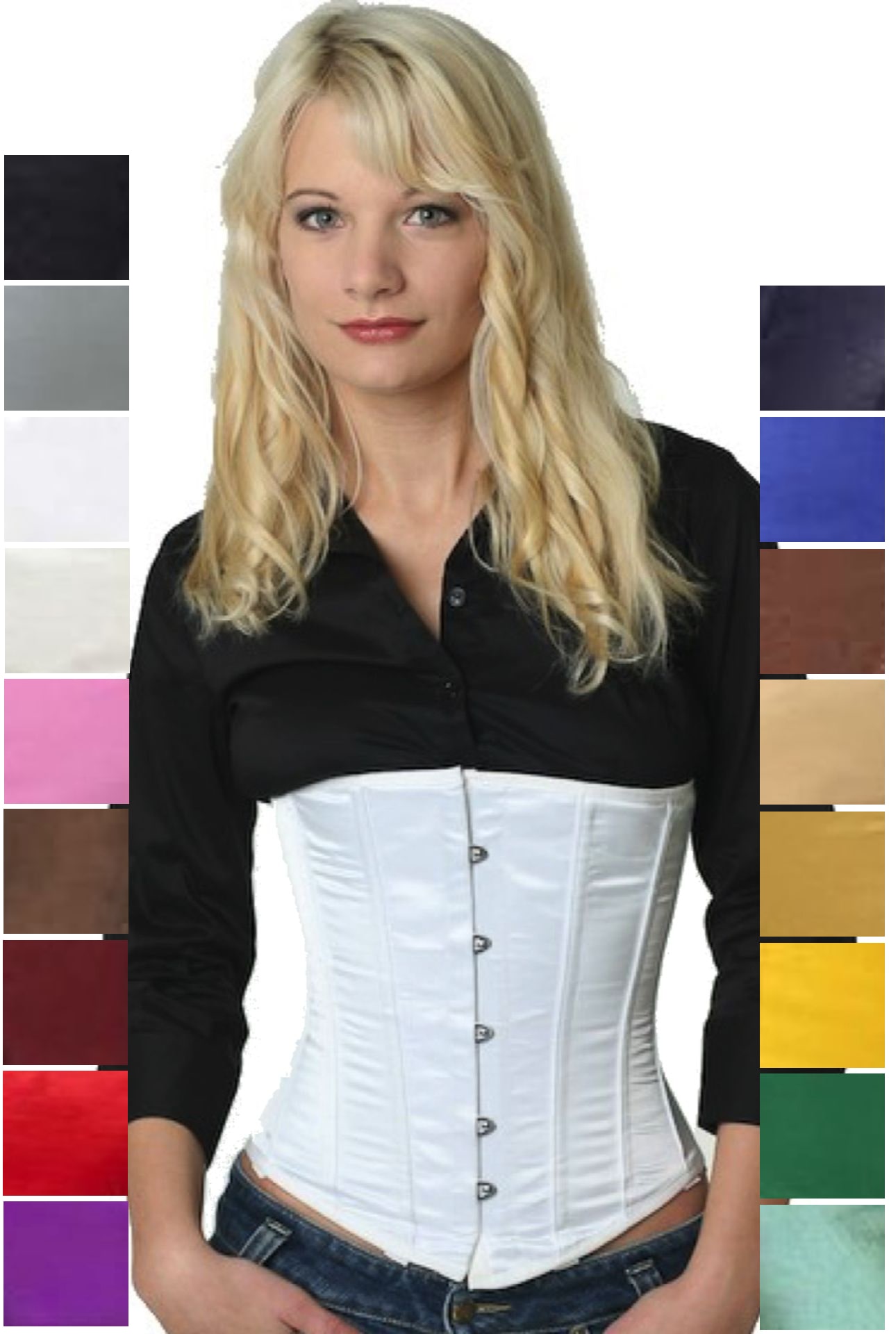 Corset white satin underbust su02