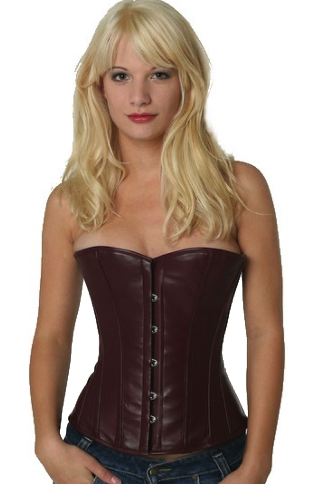 Corset red burgundy leather half bust lh24