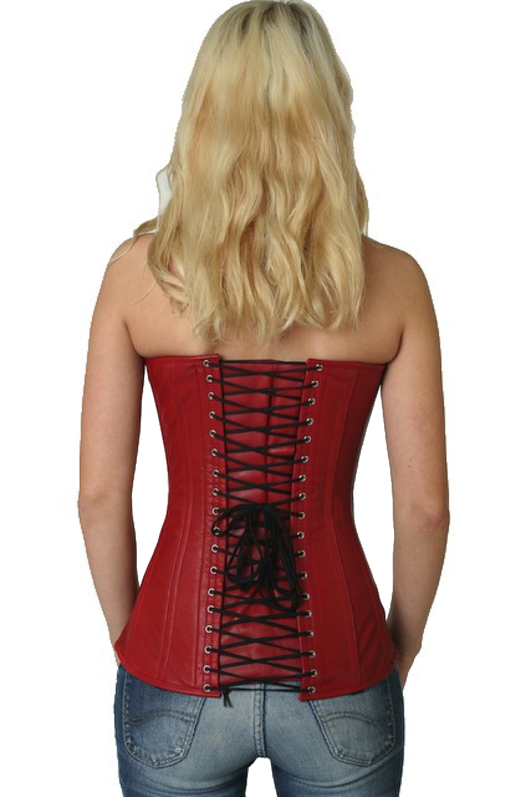 Corset red leather overbust ly23