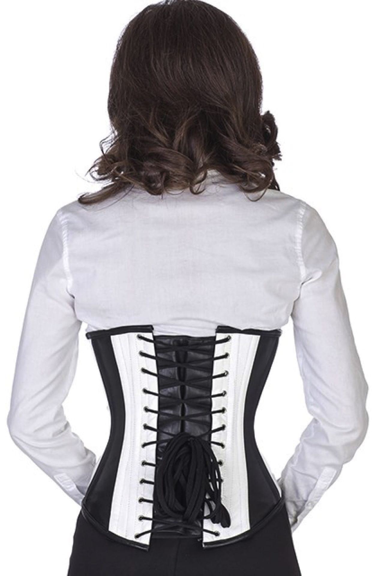 Leren corset zwart wit onderborst Korset lu35