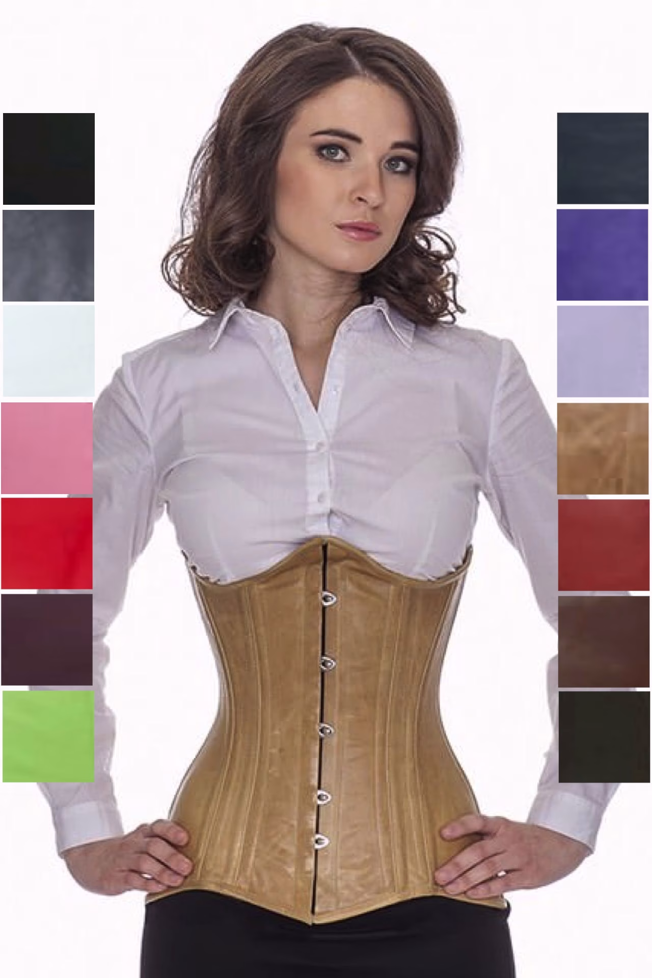 Korsett Corsage Beige Leder Unterbrust lang ln38
