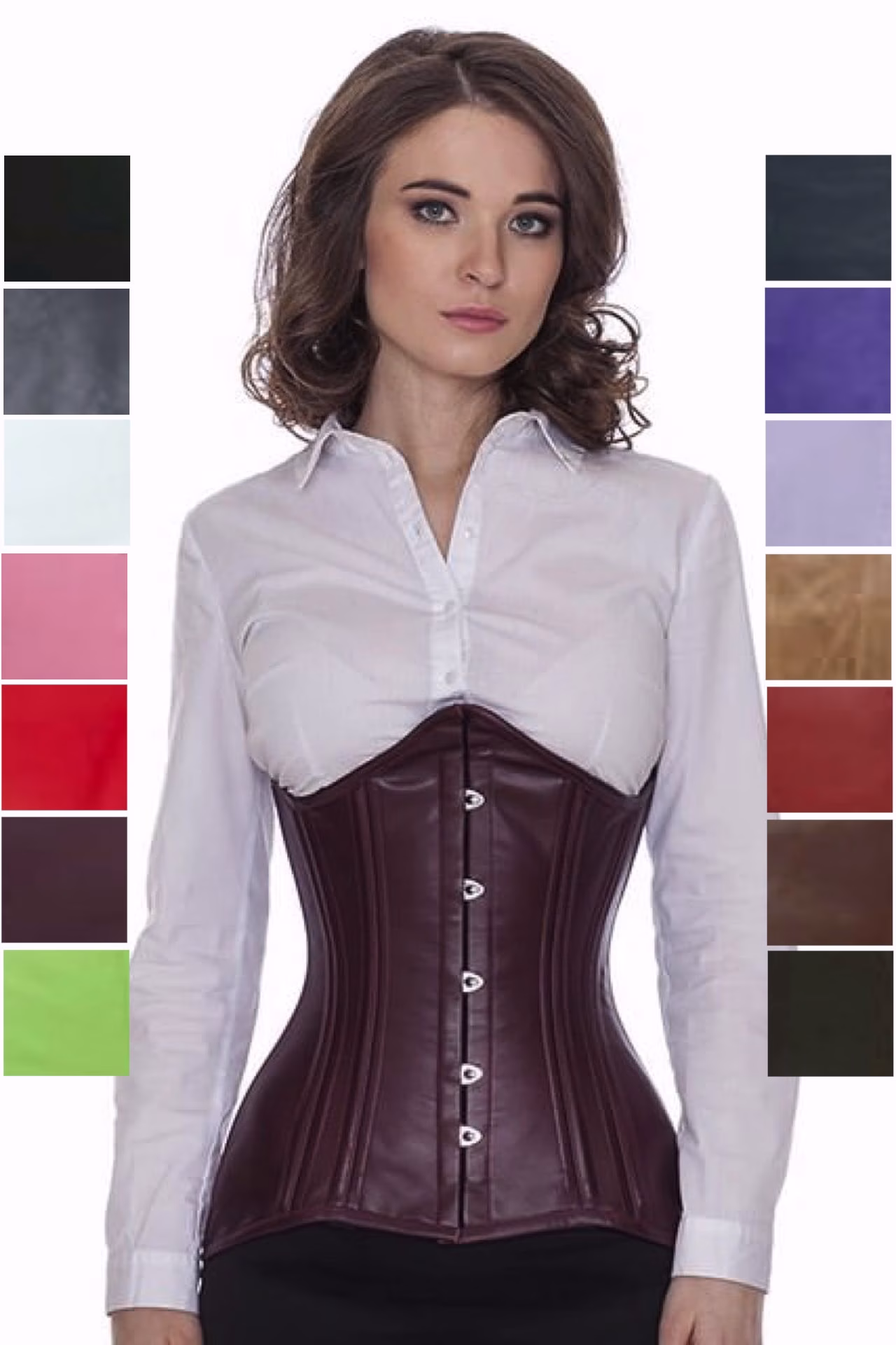 Espartilho Corset vermelho vinho couro genuino ln24