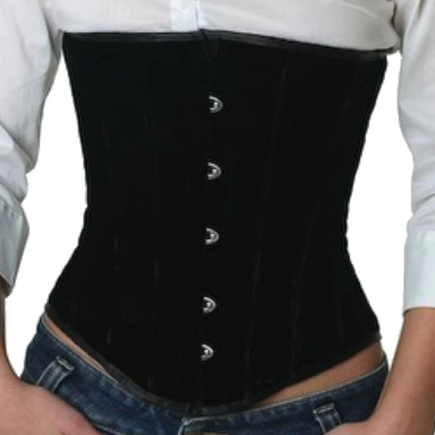Corsé de terciopelo bajo el busto en negro Corsé bajo el pecho auténtico de elegante tela de terciopelo en negro para reducción de cintura