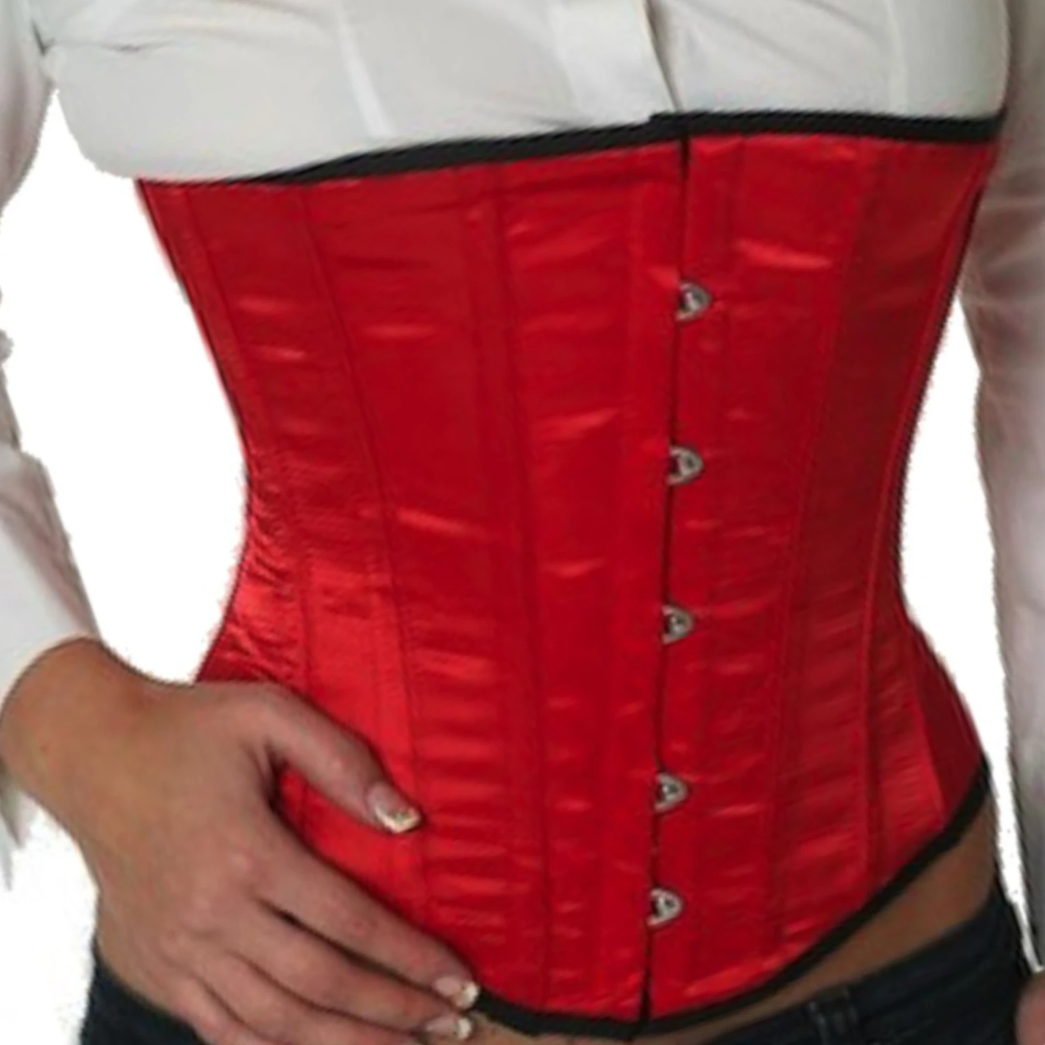 Satiininen punainen vyötärökorsetti ilman rintatukea Aito kiiltava satiininkankainen underbust-korsetti punaisena vyotaron kavennukseen