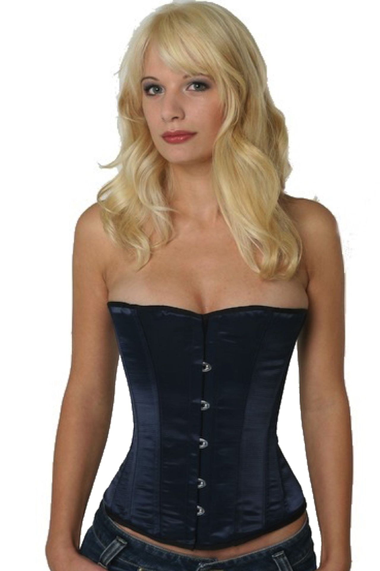 Satijn corset marine blauw halfborst Korset sh07