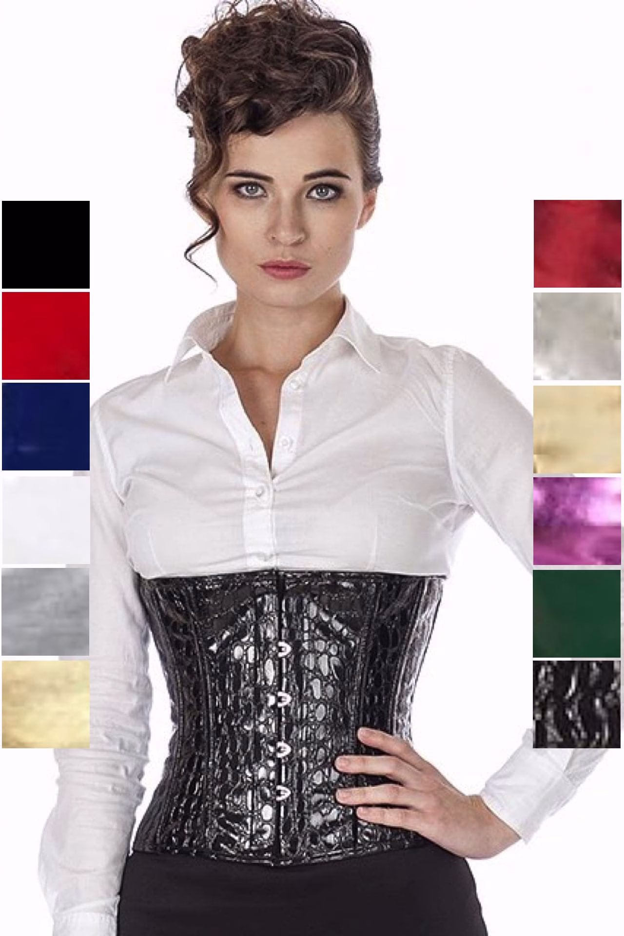 Korsett Lack Schwarz Corsage Croco Taillen pwK0