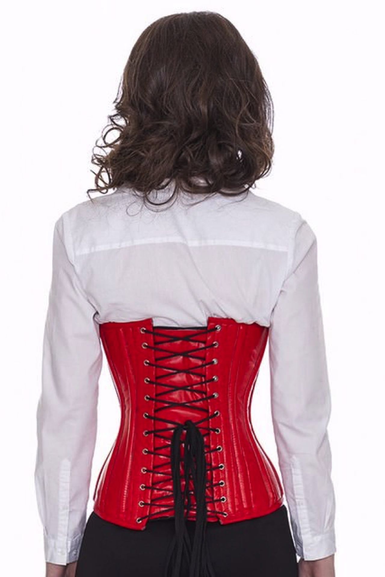 Leren corset rood onderborst met gespen Korset lc23