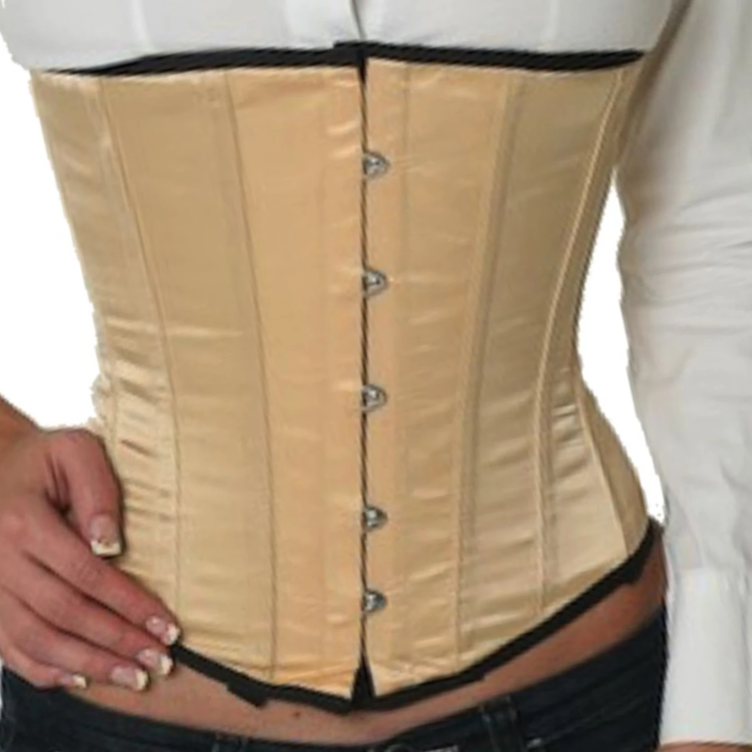 Satiininen alusrintakorsetti beige Aito kiiltava satiininkankainen underbust-korsetti beigena vyotaron kavennukseen