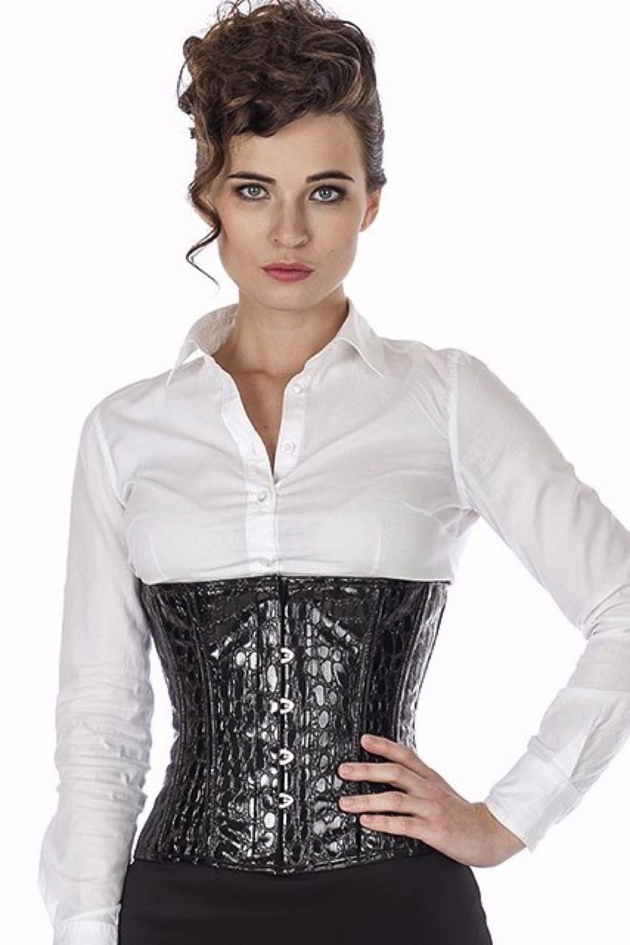 Corset black croco vinyl taille pwK0