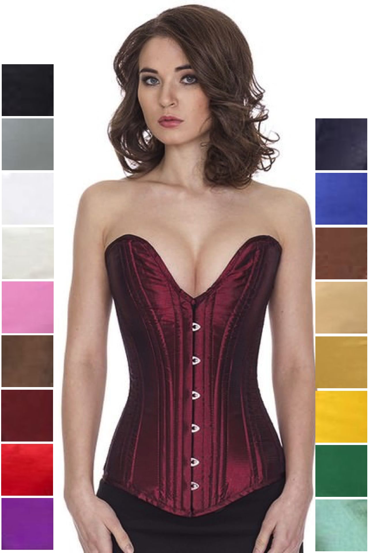 Corsage Korsett Wein-Rot Satin Vollbrust tiefer Ausschnitt sl05