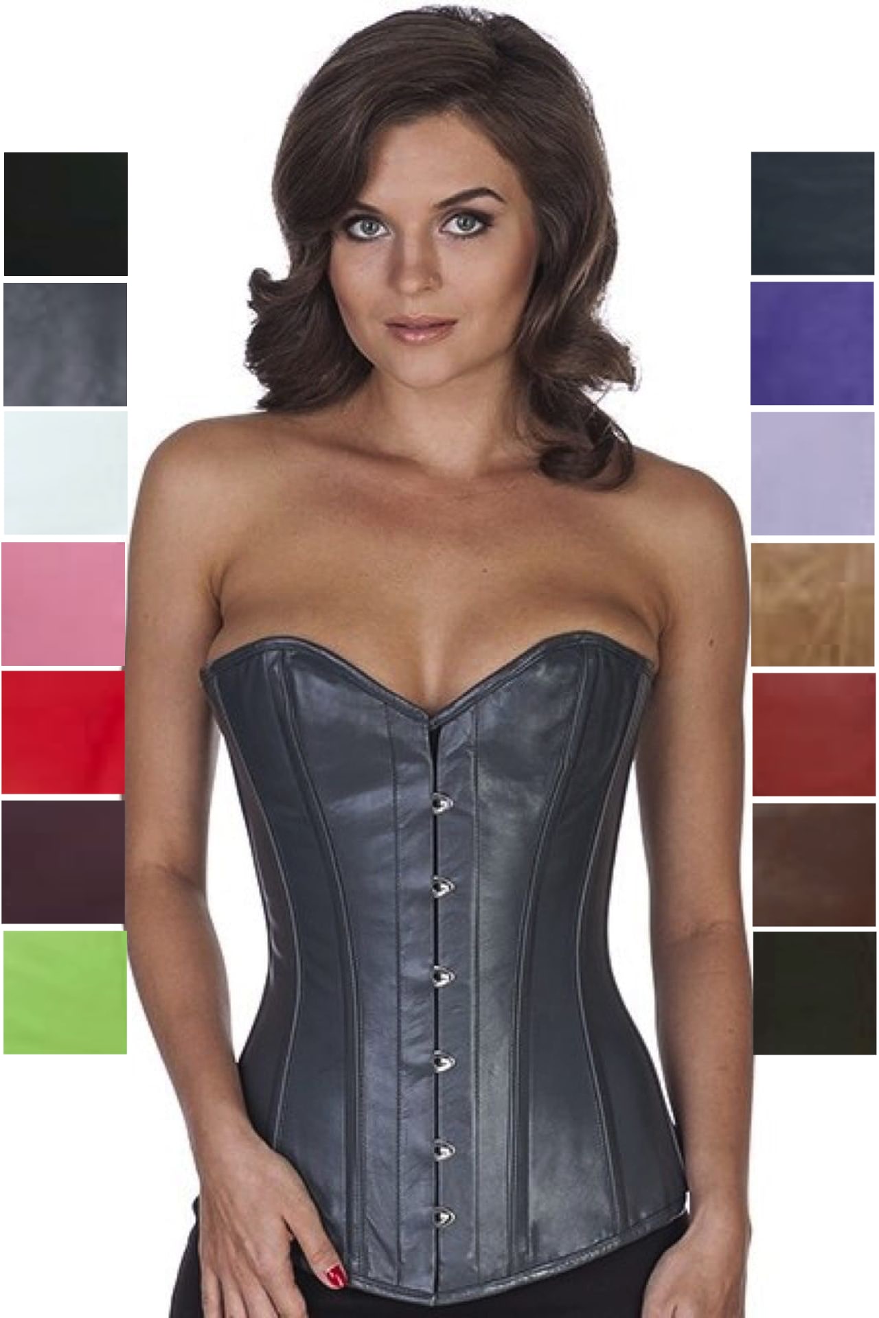 Korsett Corsage Leder Grau Vollbrust ly34