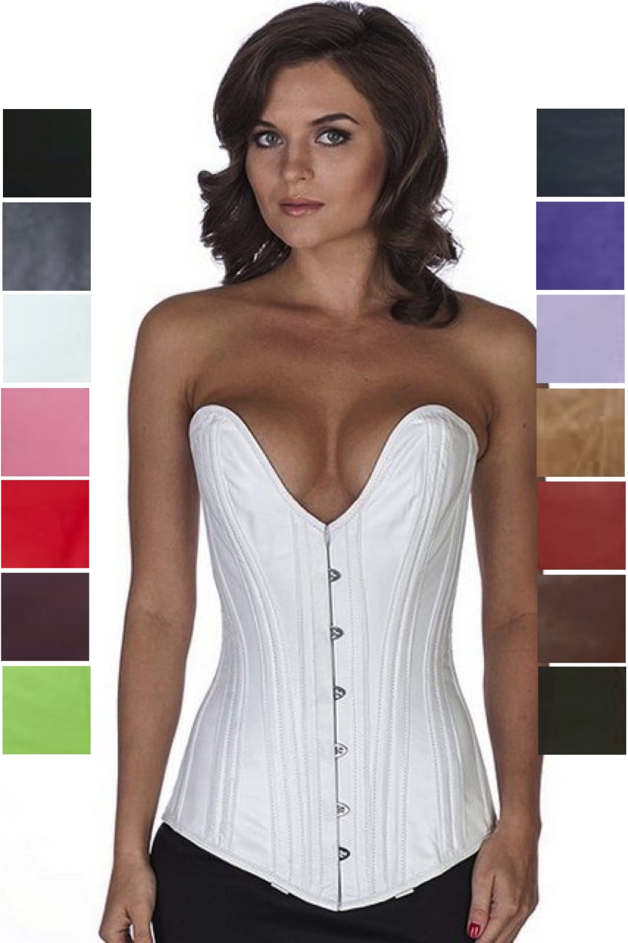 Corset Leather White Overbust Plunge Corset Leather White Overbust Plunge