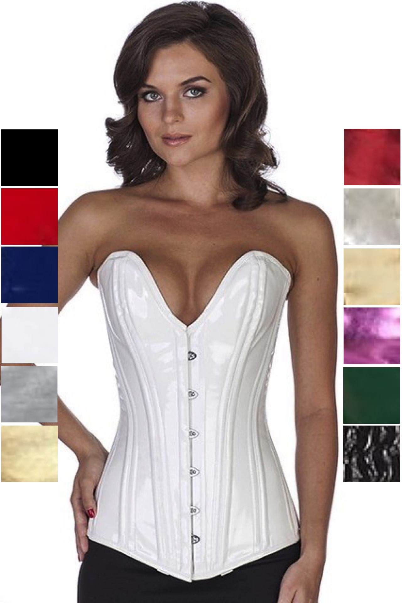 Corse blanco charol sobre pecho Plunge corset pl76 Corse blanco charol sobre pecho Plunge corset pl76