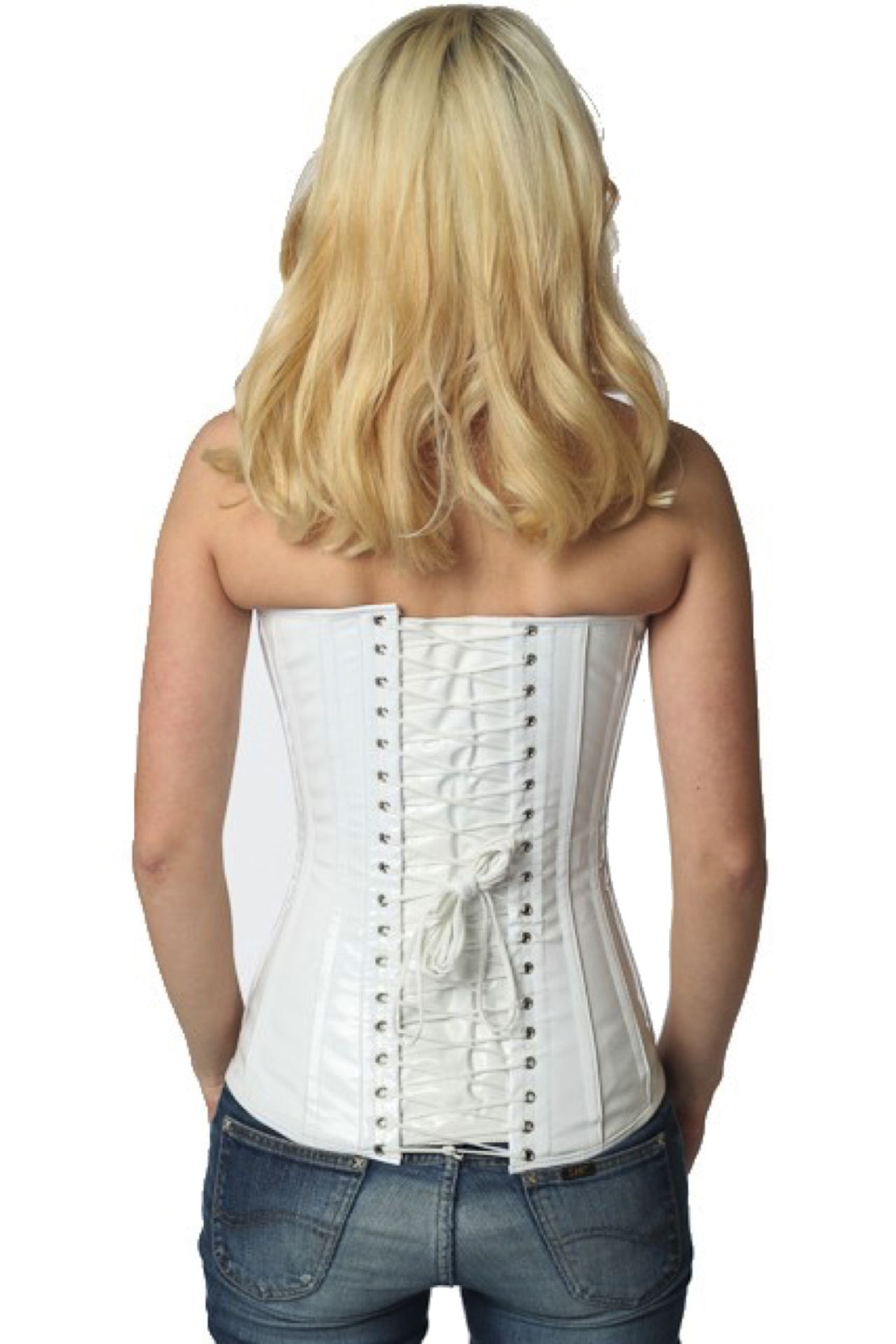 Corsetto bianco lucido sopra il seno Corsetto bianco lucido sopra il seno