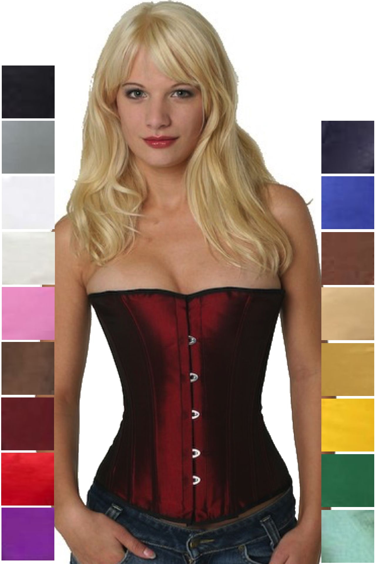 Corse rojo borgoña raso medio pecho corset sh05