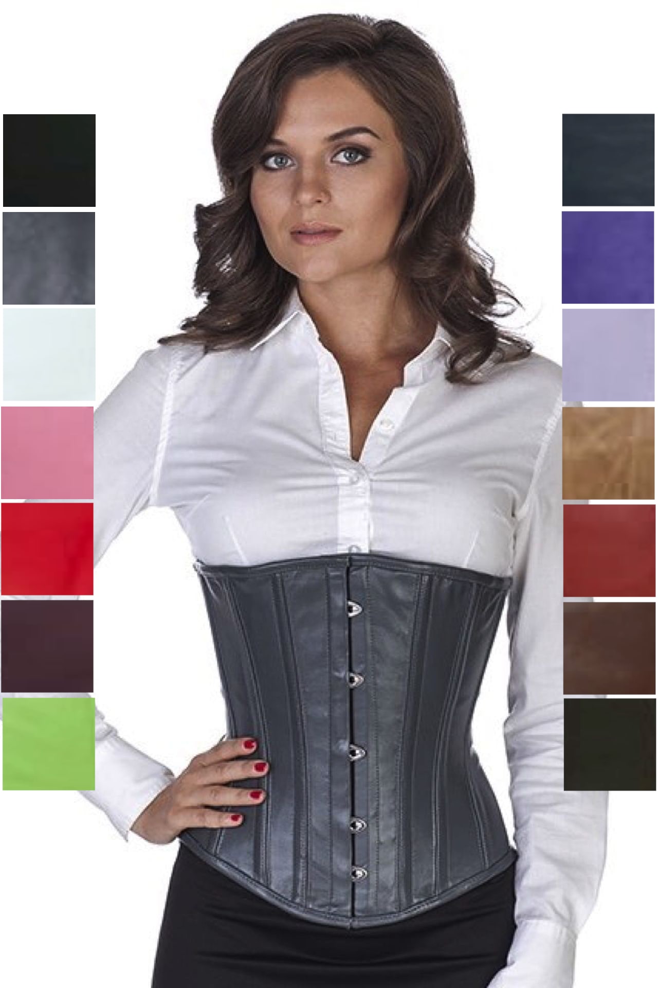 Corset grey leather underbust lu34