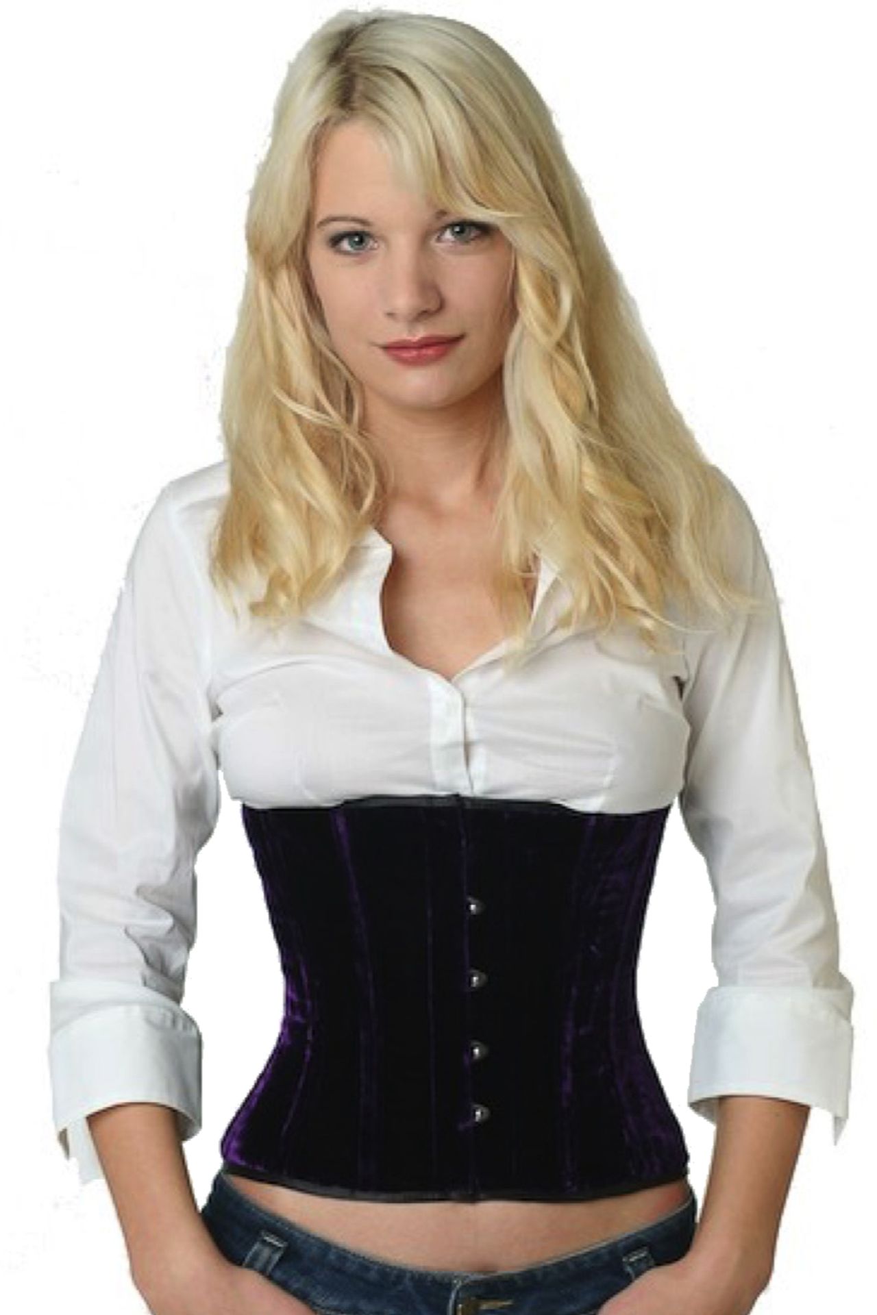 Corsetto in velluto blu contenitivo Corsetto in velluto blu contenitivo