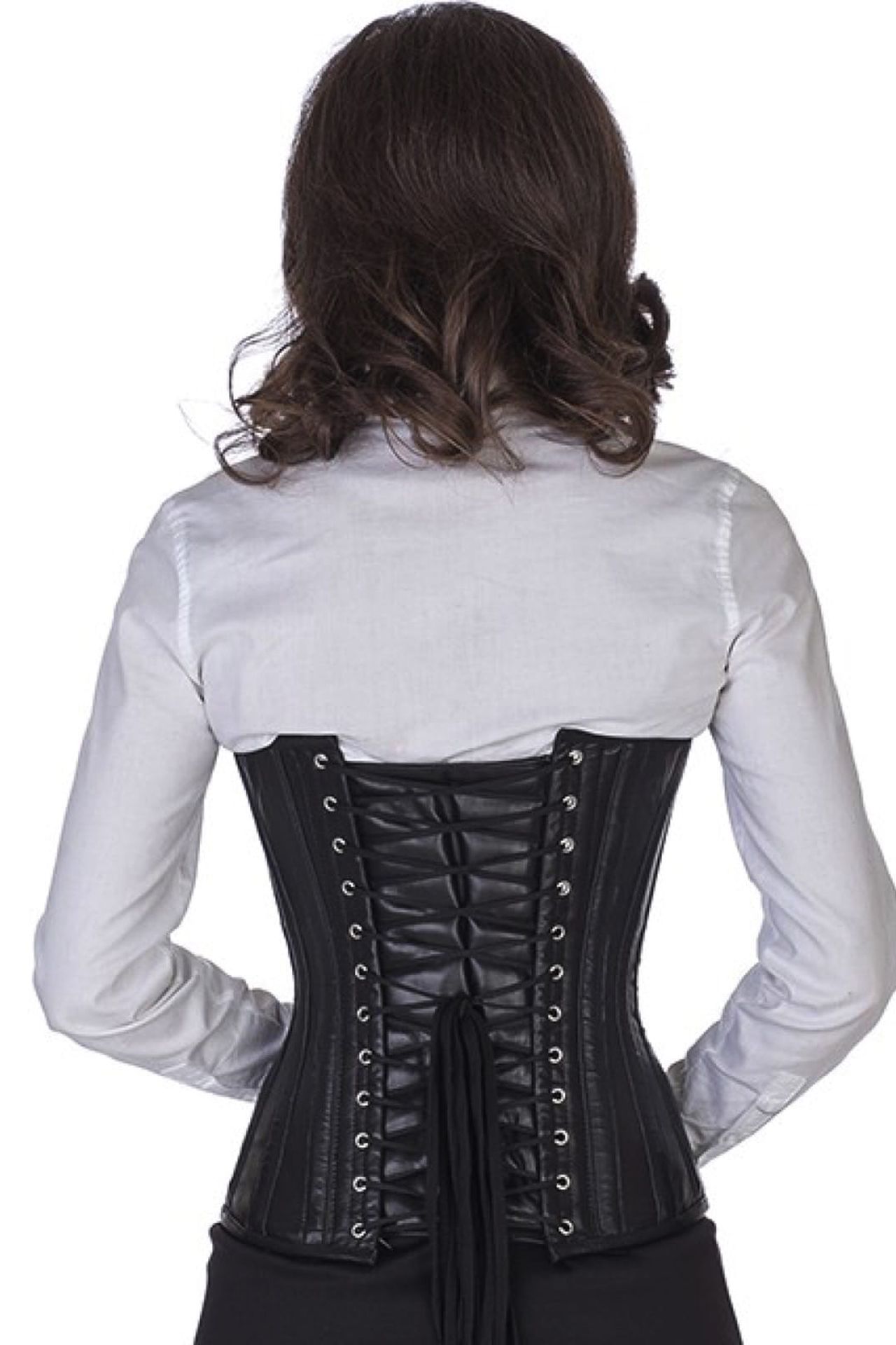 Corset black leather underbust with buckles lc20