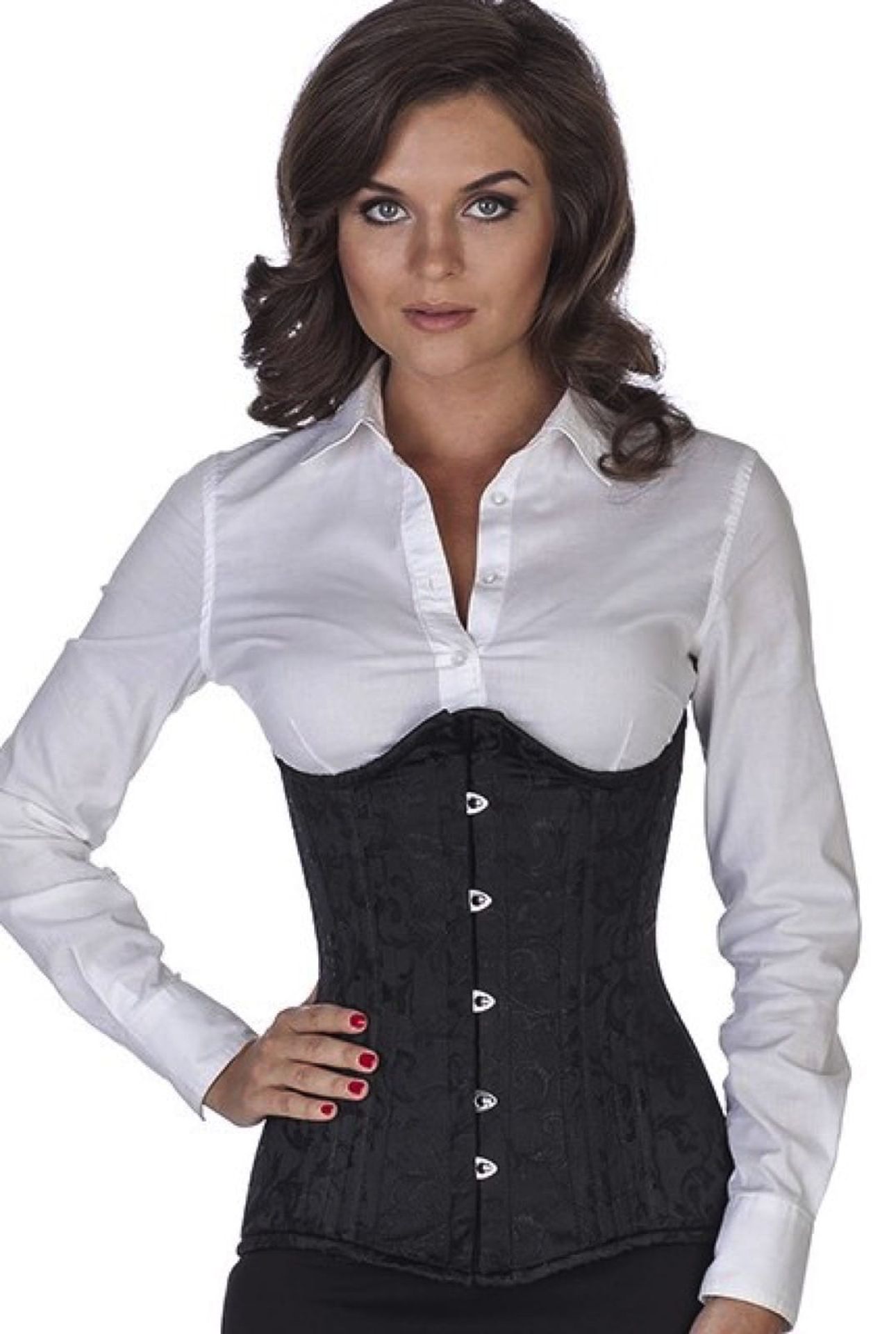 Corse negro brocado bajo pecho ondeado corset rn80