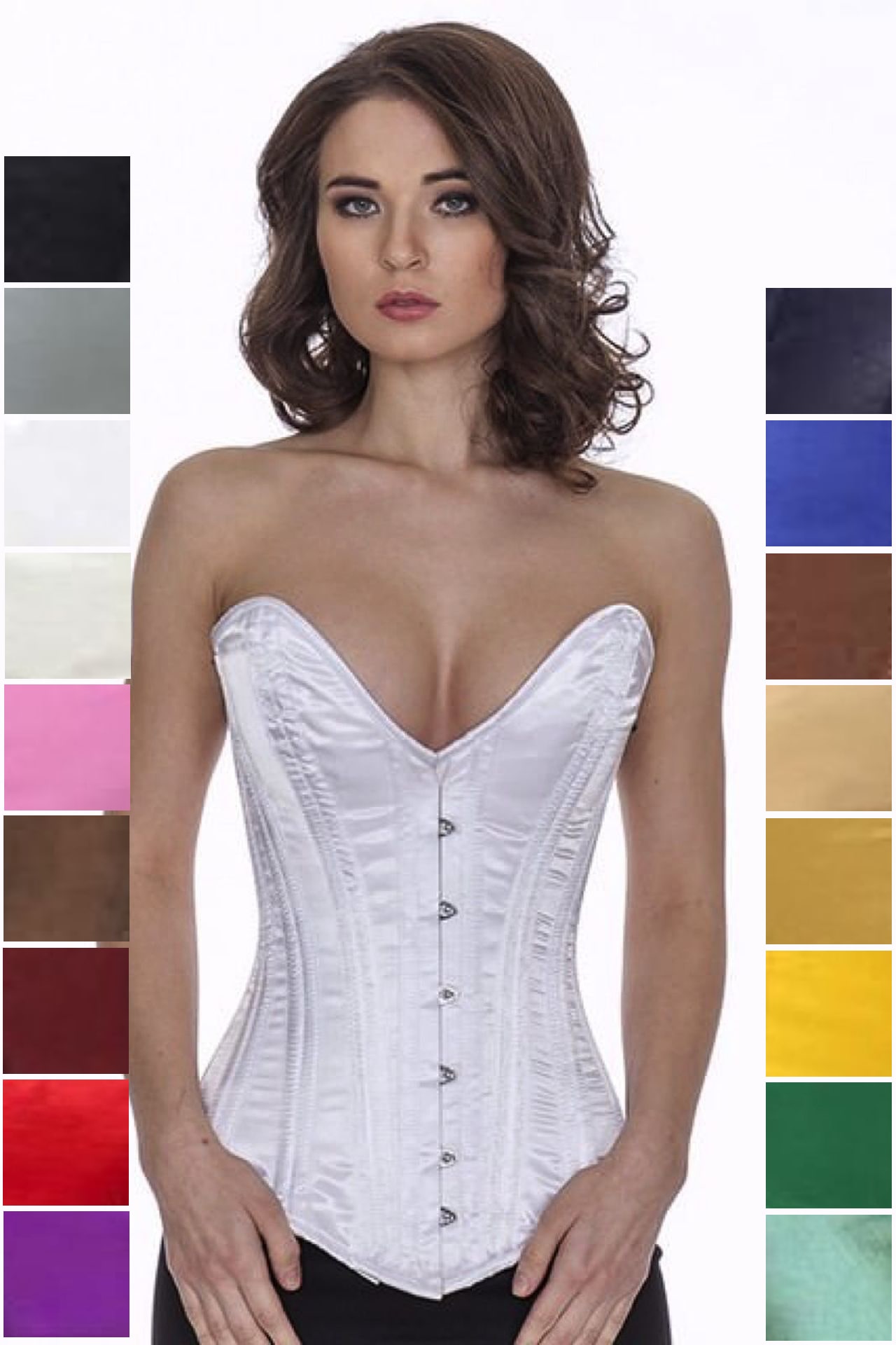 Corset white satin overbust plunge corset sl02