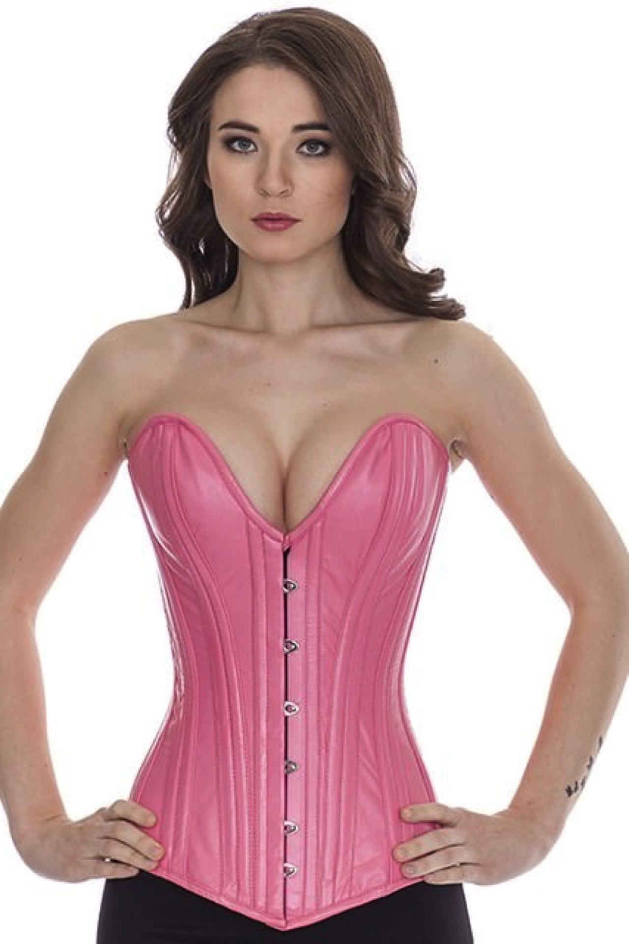 Corset Leather Pink Overbust Plunge Corset Leather Pink Overbust Plunge