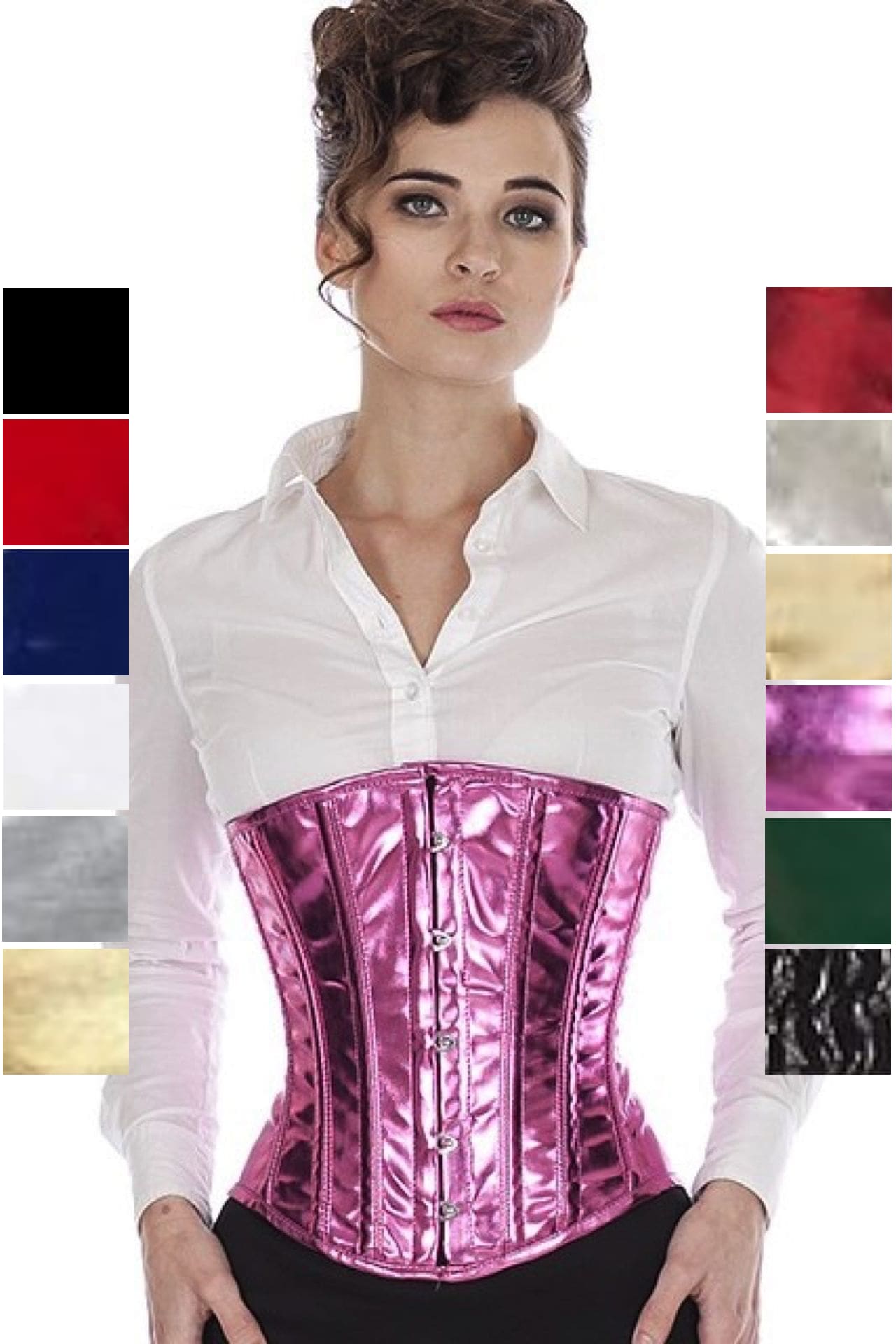 Corsetto rosa glitter vinile pvc underbust puG7 Corsetto rosa glitter vinile pvc underbust puG7