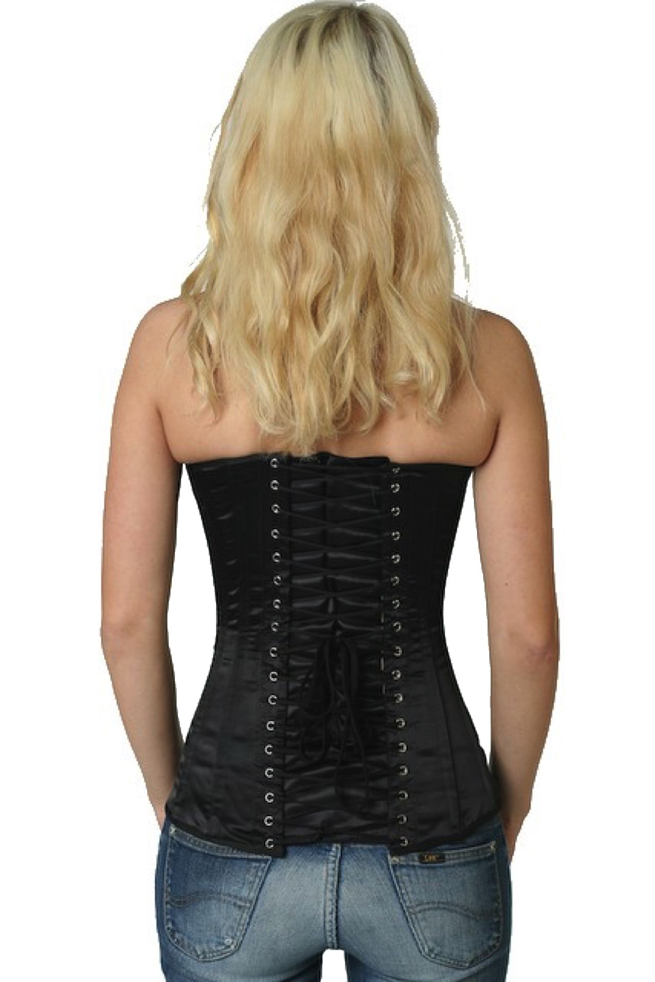Corsetto in raso nero sopra il seno Corsetto in raso nero sopra il seno