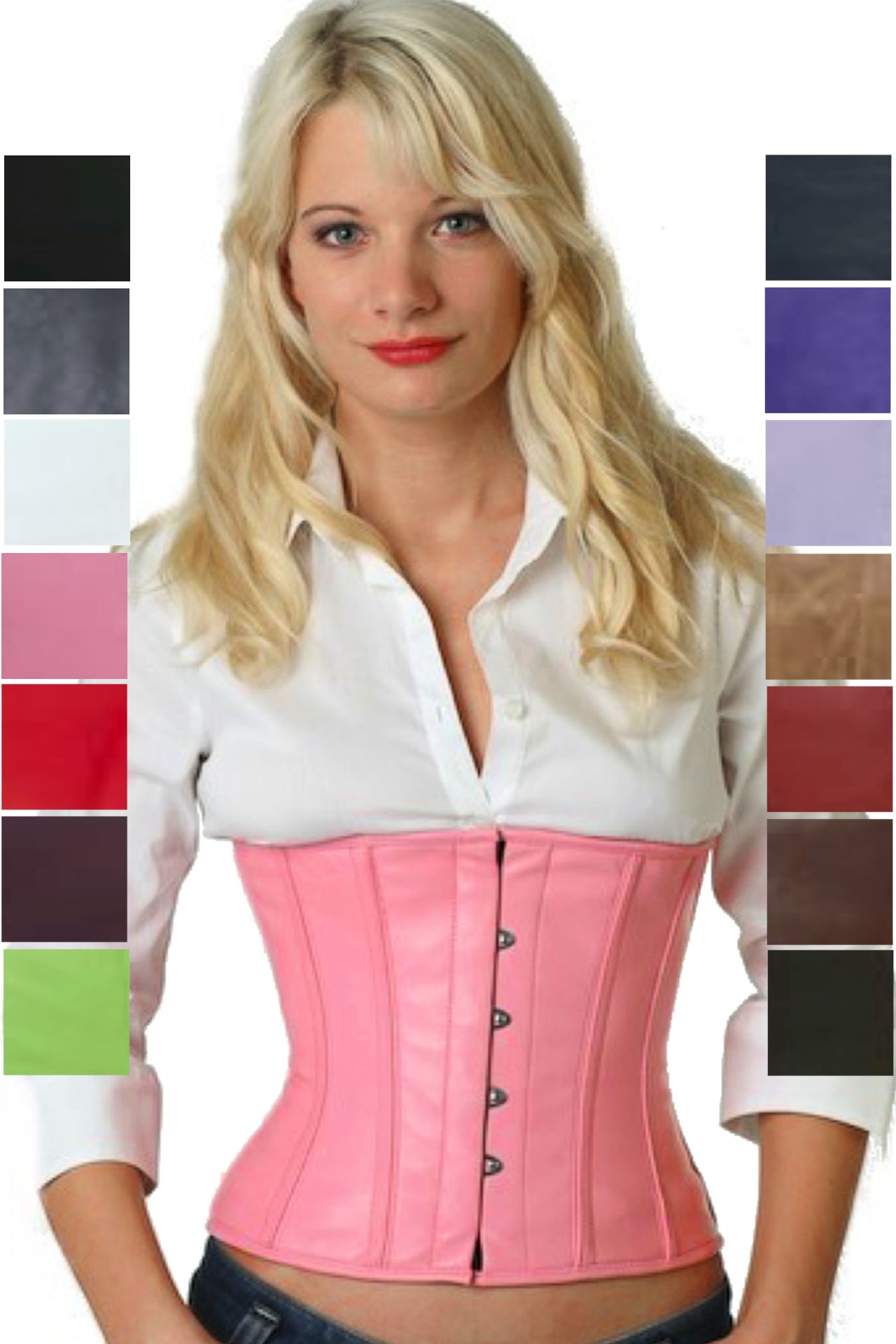 Corsage Korsett Leder Pink Rosa Taille lw22