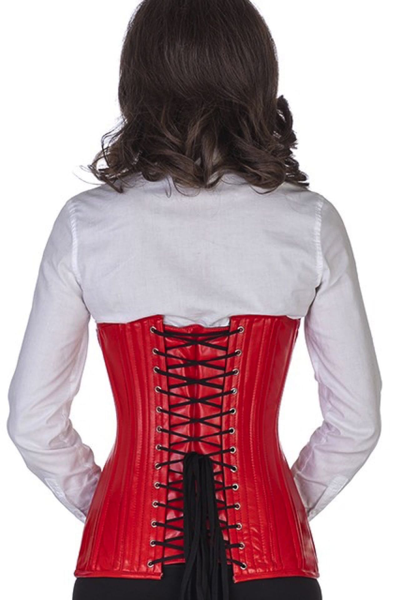 Corse rojo cuero bajo pecho ondeado corset ln23
